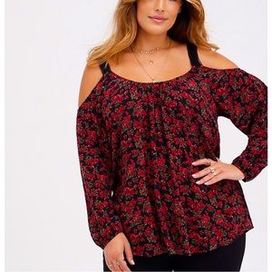 Torrid red rose floral print long sleeve cold shoulder tunic blouse